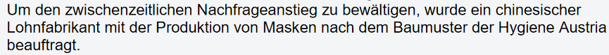 Stellungnahme von Hygiene Austria. Das Unternehmen hat Verbindungen zur ÖVP und Kurz.