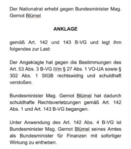 Auszug aus der Ministeranklage gegen Finanzminister Gernot Blümel in Österreich