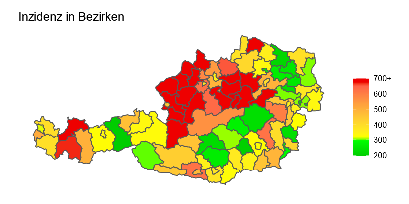 Die Corona-Inzidenzen nach Bezirken - OÖ hat die höchsten Fallzahlen, das liegt wohl auch an den Fehlern der Thomas Stelzer Landesregierung