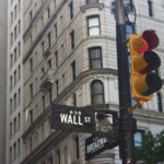 Ein Schild der Wallstreet in NewYork, daneben eine Ampel