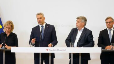 Türkis-Grün hat den Brief der 15 EU-Staaten für einen Gaspreisdeckel nicht unterzeichnet. Im Bild: Leonore Gewessler, Karl Nehammer, Werner Kogler, Markus Brunner