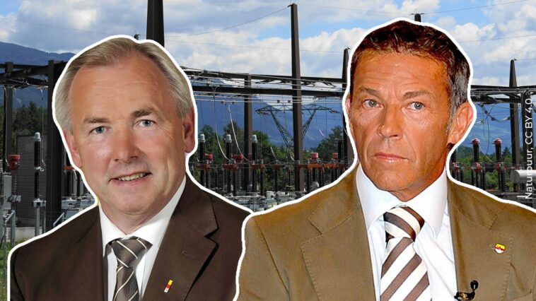 Jörg Haider und Gerhard Dörfler haben einen Großteil der Kelag an den deutschen RWE-Konzern verkauft. Das fällt den Kärntnerinnen und Kärntnern nun auf den Kopf. Bild: Montage