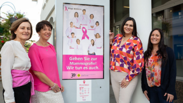 LH-Stv.in Astrid Eisenkopf setzt gemeinsam mit den Botschafterinnen der Krebshilfe Burgenland ein Zeichen gegen Brustkrebs// Bild: Landesmedienservice Burgenland