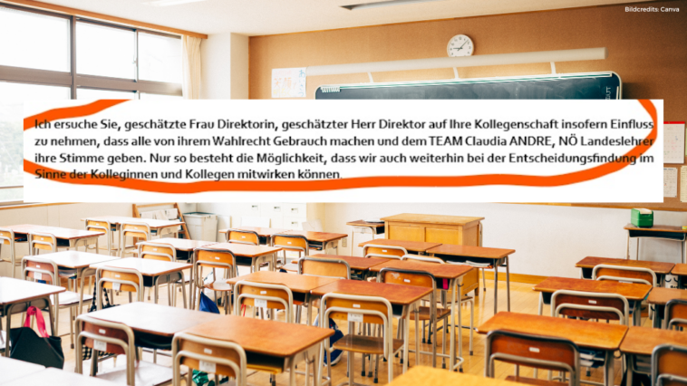 Die Personalvertretungswahlen der NÖ-Landeslehrer steht bevor. Das zeigt auch ein an die Öffentlichkeit gedrungenes Mail der Lehrergewerkschaft FCG. Darin will sie Einfluss auf Lehrerkollegen nehmen.