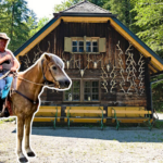 Michael Schwarzlmüller, SPÖ Bauernvorsitzender, auf seinem Pferd Spidy vor der Bergerwieshütte im Nationalpark Kalkalpen.