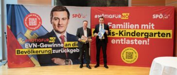 Hergovich und Weninger bei Plakatenthüllung des NÖ-Plans.