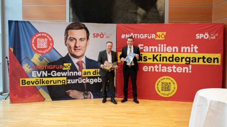 Hergovich und Weninger bei Plakatenthüllung des NÖ-Plans.